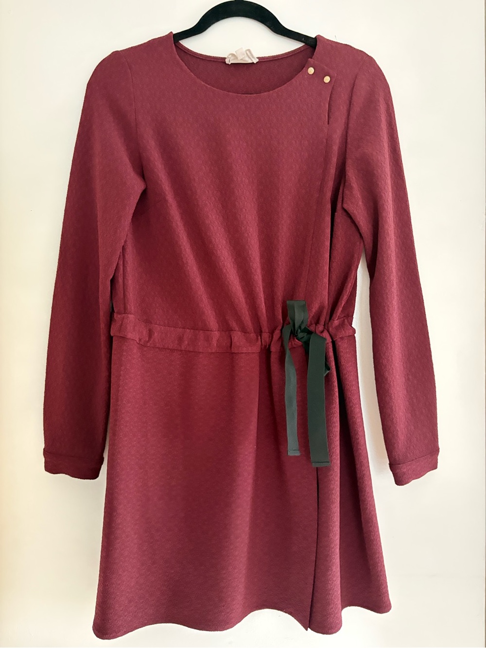 Sezane Burgundy Mini Dress with Waist Tie